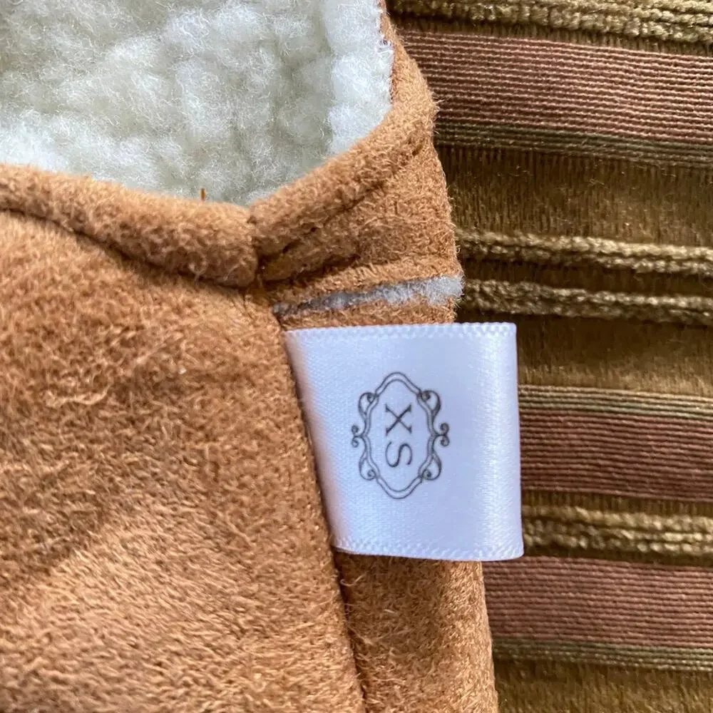 Dog Outfit Brown TAN Sherpa Fleece Pet Vest XS Boy Girl Sleeveless Snap Closure